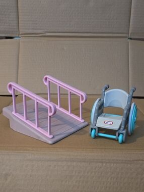 Vintage 90s Little Tikes Dollhouse Accessories - Wheelchair & Ramp #1